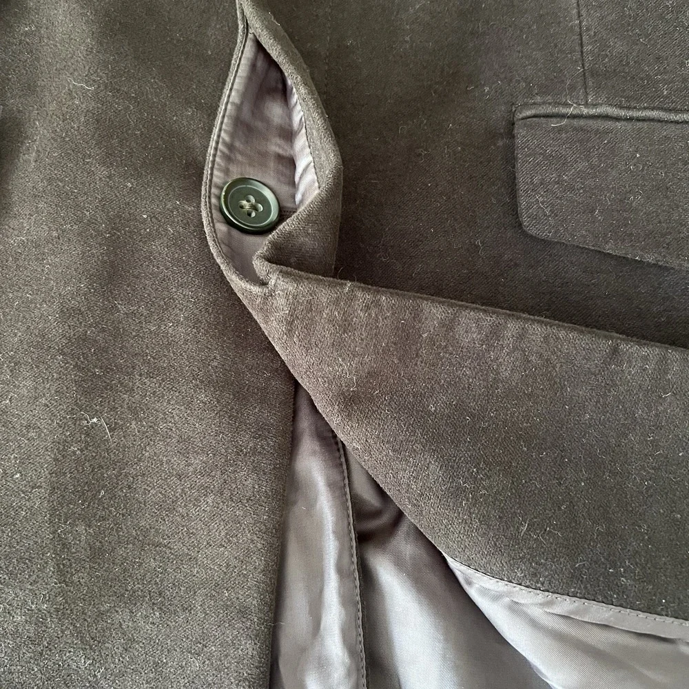 Banana Republic Mens L 100% Cotton Overcoat Brown Tailored Topcoat Hidden Button